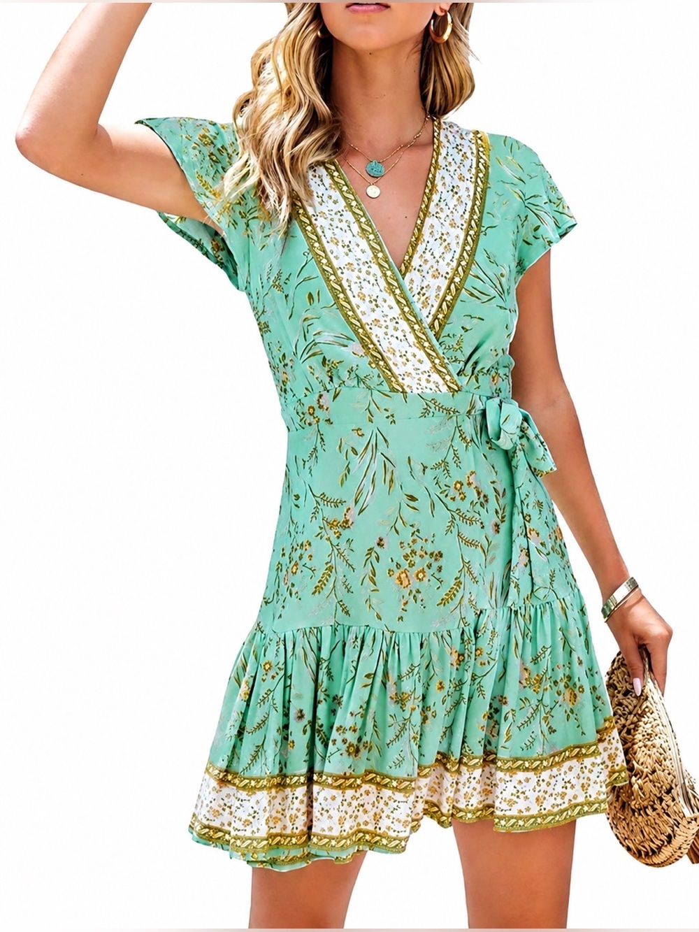 Zesica 100% Rayon Summer Wrap Dress Size small